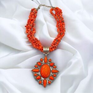 Rustic Couture Orange Boho Pendant Gemstone Necklace